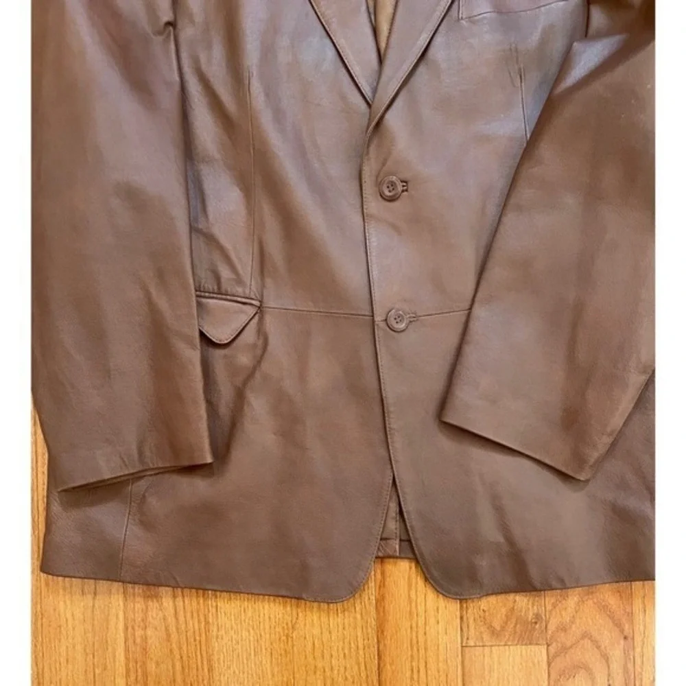 Stafford Essentials Mens Brown Genuine Leather‎ Blazer Jacket XL Full Grain
